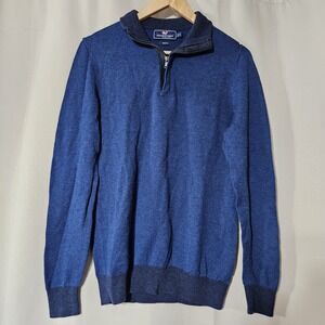Vineyard Vines Mens Small 100% Merino Wool Birdseye‎ Mock 1/4 Zip Sweater Blue